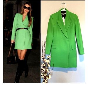 Zara Double-Breasted Blazer Dress in Apple Green Size Small